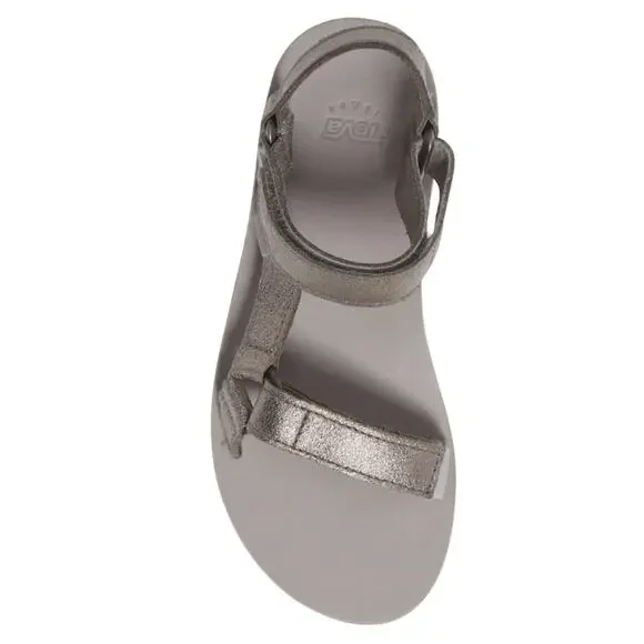 Teva Original Universal Women Sandal Size 9 Iron Metallic Leather Platform New - Picture 5 of 6